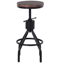 homcom Sgabello Stile Industriale per Cucina/Bar in Metallo, Seduta Legno di Pino con Altezza Regolabile, 40x40x59-77cm