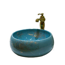 Jgophu - Lavabo da bagno in ceramica con motivo floreale blu