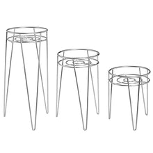 mDesign Midcentury Set da 3 Portavasi da terra in metallo – Portapiante da interno con design rotondo moderno e gambe a forcina – Versatili fioriere da interno e esterno – argento