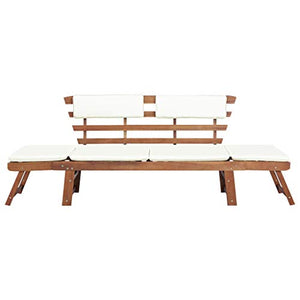 Panca da giardino con cuscini per seduta e schienale, 2 in 1, trasformabile, in legno massello di acacia per giardino o patio, (155 – 190) x 66 x 75 cm