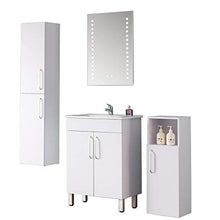 Xinyang Mobile bagno 60 cm a tutta altezza, anta laterale bianca con piedini in metallo, pannello in MDF verde con lavello in ceramica