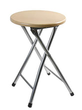Vetrineinrete® Sgabello Tondo in Legno e Metallo Pieghevole Altezza 45 cm con 4 Piedi gommati Antiscivolo Sgabello casa Bar richiudibile Effetto Legno Chiaro Scuro P68 (Chiaro)