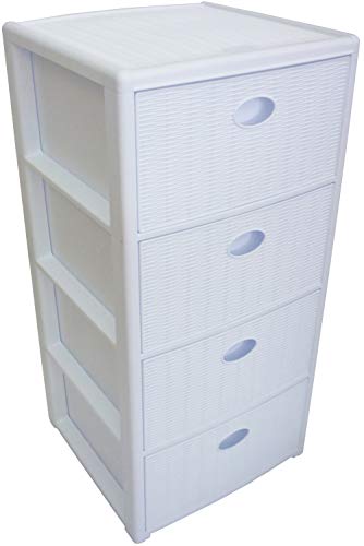 Cassettiera con ruote e 4 cassetti effetto vimini modello Elegance della Stefanplast colore bianco