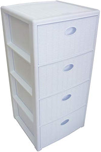 Cassettiera con ruote e 4 cassetti effetto vimini modello Elegance della Stefanplast colore bianco