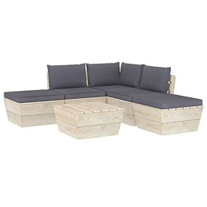 SKM Set Divani da Giardino su Pallet 6 pz con Cuscini Legno Abete (93.1kg) Antracite