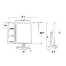Specchio da trucco triplo, ingrandimento 10X/5X/1X, interruttore touch per regolare la luminosità, doppio alimentatore modalità trucco specchio