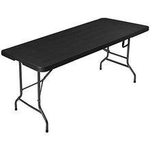 SONGMICS Tavolo Pieghevole, Grande, da Giardino con Superficie in Plastica con Venatura del Legno, da Campeggio, Chiusure di Sicurezza, Terrazza, Festa, Impermeabile, 180 x 75 x 74 cm, Nero GPT05BK