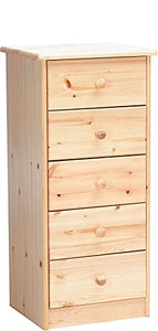 Erst-Holz Cassettiera in Pino massello a 5 cassetti Laccata per Ufficio, Camera, Cucina 90.50-05