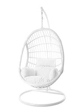Kideo - Set completo: poltrona sospesa bianca con telaio e cuscino, poltrona a dondolo, in rattan sintetico, mobili lounge, colore: Bianco