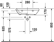 Lavabo Duravit DuraStyle Med 60cm, Senza sfioratore, con Panca per Rubinetto, Senza Foro per Rubinetto, colorazione: Bianco - 2324600070