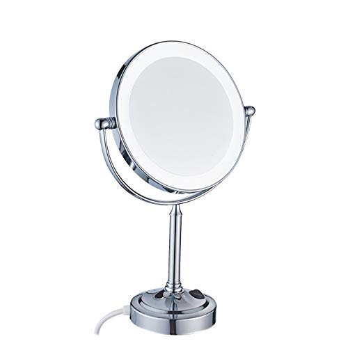 specchio trucco,specchio trucco,Specchio cosmetico da tavolo 3x da 8 pollici, specchio cosmetico a LED bifacciale con cromatura chiara