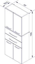FACKELMANN Vadea - Armadietto da bagno doppio alto, 70,5 x 169 x 32 cm, 4 ante e 2 cassetti, colore: Bianco/Nero