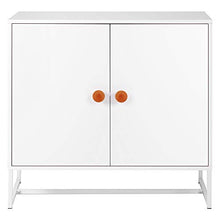 Armadietto portaoggetti bianco a 2 ante con 2 ripiani a cassapanca con maniglie in legno per soggiorno, camera da letto, casa o ufficio, struttura in legno MDF e metallo