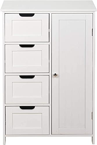 Mobiletto da Bagno Armadietto con 4 Cassetti Anta Cucina Cassettiera Mobile Bagno Bianco
