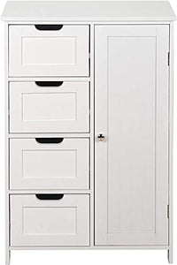 Mobiletto da Bagno Armadietto con 4 Cassetti Anta Cucina Cassettiera Mobile Bagno Bianco