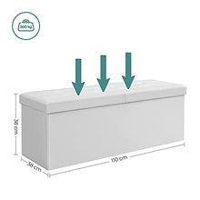 SONGMICS Pouf Contenitore, Cassapanca Contenitore da 120 Litri con Coperchio Ribaltabile, con Sedile Imbottito e Supporto in Metallo, Pieghevole, 110 x 38 x 38 cm, Bianco LSF75WT
