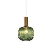 HJXDtech Lampadario a sospensione industriale vintage in vetro a coste, lampada da soffitto moderna in ottone lucidato retrò per cucina salone camera da letto (Verde, 20cm)