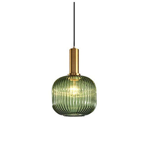 HJXDtech Lampadario a sospensione industriale vintage in vetro a coste, lampada da soffitto moderna in ottone lucidato retrò per cucina salone camera da letto (Verde, 20cm)