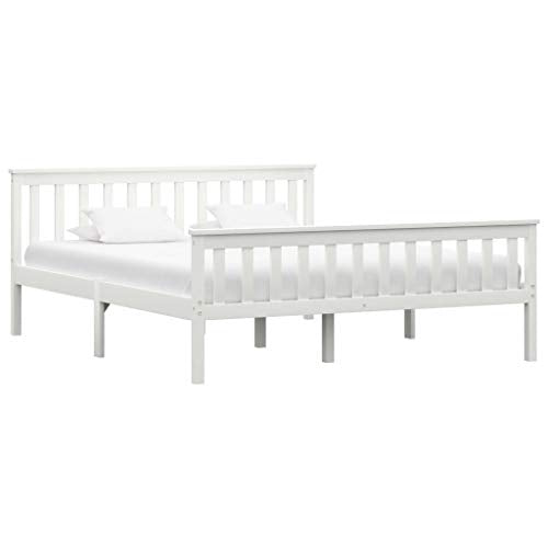 BIGTO - Struttura per letto in legno di pino massiccio, per camera da letto, stile B, 150 x 200 cm, colore: Bianco