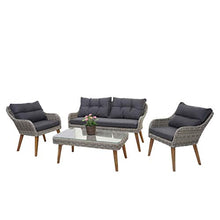 Mendler Salottino da Esterno HWC-H64 polyrattan Legno di Acacia Spun Poly Cuscini Grigio Scuro