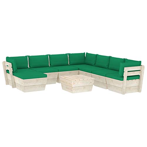 FAMIROSA Set Divani da Giardino su Pallet 9 pz con Cuscini Legno Abete-3665