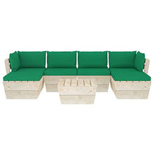 SKM Set Divani da Giardino su Pallet 7 pz con Cuscini Legno Abete (125.7kg) Verde-3581