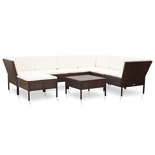 vidaXL Set Divani da Giardino 8 pz con Cuscini in Polyrattan Marrone