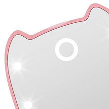 LFK Mini portatile gatto orecchie LED trucco specchio 2 volte con trucco piccolo specchio trucco bellezza specchio specchio vanità specchio rosa