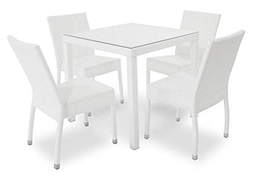 giordano shop Set Tavolo e 4 Sedie da Giardino in Alluminio e Hularo Bianco
