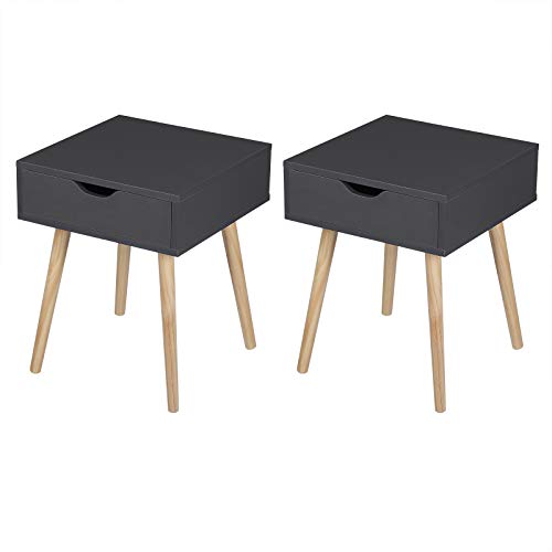 eSituro Set 2 Comodini da Camera da Letto Grigi Tavolino da Divano con Cassetti Gambe in Legno 40x40x50 cm SCD0153-2