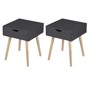 eSituro Set 2 Comodini da Camera da Letto Grigi Tavolino da Divano con Cassetti Gambe in Legno 40x40x50 cm SCD0153-2