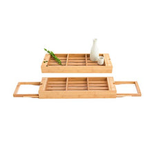 Vassoio Telescopico Vasca, Massello Antiscivolo Stoccaggio Caddy Vasca Basamento iPad Lettura Vino Vetro Candela Ponte Vasca, 53-90x20cm, Adatto per Lo Stoccaggio Bagno