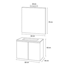 Bricozone Mobile Mobiletto Bagno in Legno Rabat con 2 Ante E Ripiani con Lavabo in Ceramica, Specchio E Lampada LED, Sospeso, Design Moderno, 60 x 46 x 60 Cm Colore Bianco