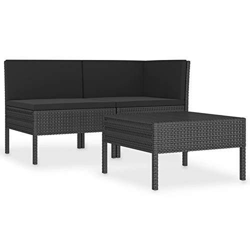 Festnight 3 pz Set Divani da Giardino 3 Posti in Polyrattan Nero con Tavolino,Set Divani da Esterno in Rattan,Divano Angolare da Giardino Esterno,Salotto da Giardino Esterno Rattan - Arredi Casa