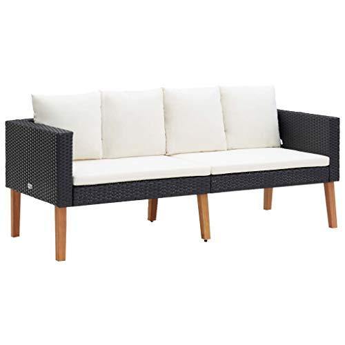 vidaXL Divano da Giardino a 2 Posti con Cuscini Sofà Dormeuse Chaise Longue Poltrona Divanetto Canapè Arredo Salotto Esterno in Polyrattan Nero - Arredi Casa