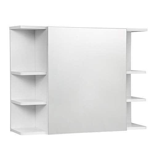 EUGAD Armadietto a Specchio da Bagno Mobiletto Pensile a Parete con 8 Mensole 80x20x60cm Bianco 0134WY