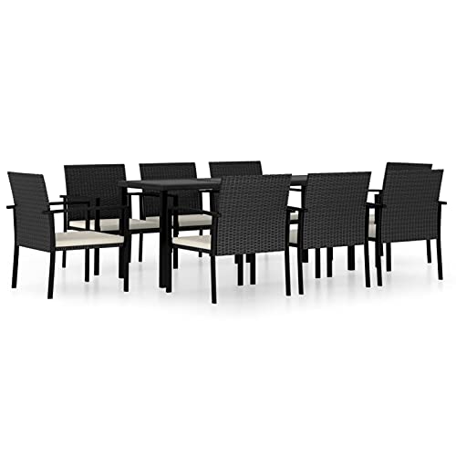Tidyard Set 7/9 pz da Pranzo da Giardino in Polyrattan Nero/Grigio,Set Tavolo e Sedie da Giardino per Esterno in Polyrattan,Set Tavolo in Vetro e 6/8 Sedie con Braccioli da Giardino per Esterno