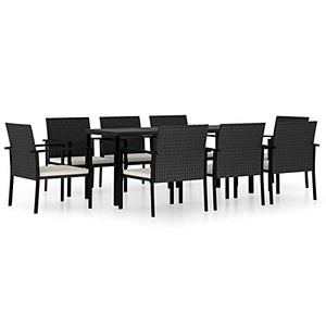 Tidyard Set 7/9 pz da Pranzo da Giardino in Polyrattan Nero/Grigio,Set Tavolo e Sedie da Giardino per Esterno in Polyrattan,Set Tavolo in Vetro e 6/8 Sedie con Braccioli da Giardino per Esterno