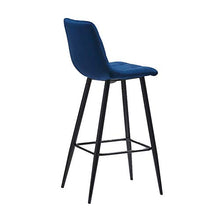 MissZZ Set di 2 sgabelli da Bar da Cucina in Velluto per la Colazione con Gambe in Metallo Sgabelli Alti con schienali Poggiapiedi per Cucina Soggiorno Hotel Ristorante Pub, Strisce quadrate Blu