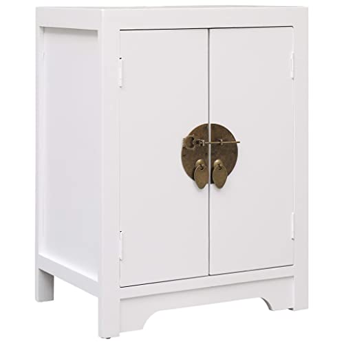 vidaXL Comodino con Ante Stile Orientale Robusto Elegante Armadietto Basso Portaoggetti Tavolino Notte in MDF Bianco Legno di Paulownia