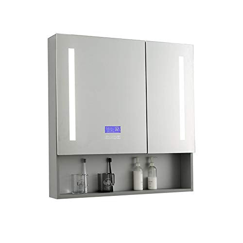 JIAGU Mobiletto del Bagno LED Illuminato in Alluminio Medicina Mobile con Specchio Incasso o for Montaggio Superficiale Installazione Ripiani Regolabili (Color : Silver, Size : 80x81.5x14cm)