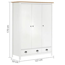 vidaXL Armadio a 3 Ante Hill Range Bianco 127x50x170 cm Legno di Pino