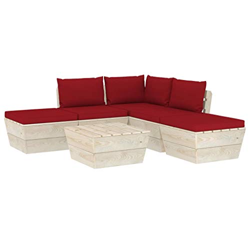 FAMIROSA Set Divani da Giardino su Pallet 6 pz con Cuscini Legno Abete-3501