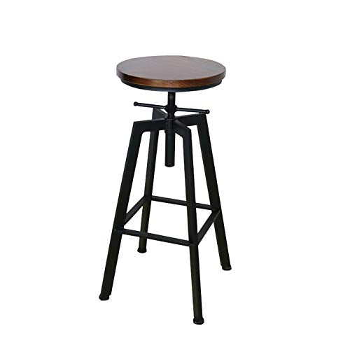 H-M-stool Sgabello da Bar, Sedia A Barre Girevole retrò, Sedia da Pub in Legno con Seduta Rotonda E Gambe in Metallo, Altezza Regolabile 60-80 Cm, Stile Industriale (Color : Black)