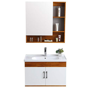 Set di Mobiletti Specchio e Lavabo Mobile Bagno in Legno Semplice, vanità in Ceramica e armadietto Specchio, armadietto da Bagno a Muro (Color : Brown, Size : 46x81x53cm)