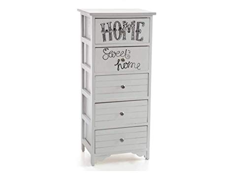 GICOS IMPORT EXPORT SRL Mobile cassettiera in Legno Colore Bianco 5 cassetti Decoro Home 40 * 29 * 90 cm Shabby Chic TDE-789694