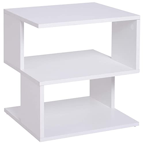 HOMCOM Tavolino da Caffè 2 Ripiani Aperti Design Moderno Salotto Soggiorno Legno 40x40x43cm Bianco