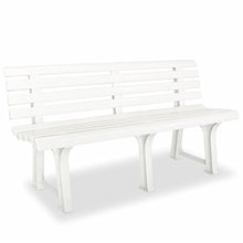 SHENGFENG Panca da giardino bianca, in plastica, panca per sedersi, panca da esterno, 145,5 x 49 x 74 cm