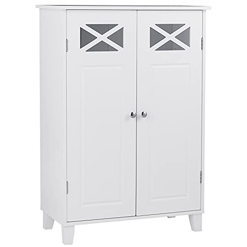 RELAX4LIFE Armadietto da Bagno con 2 Ante e 3Ripiani,Mobilettocon2Ripianiregolabili,Contenitore multiusocon Grande capacità,Mobile autoportante per Bagno, Soggiorno, Bianco,60 x 30 x 87,5 cm