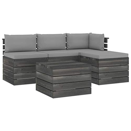 FAMIROSA Set Divani da Giardino su Pallet 5 pz con Cuscini Massello Pino-1792